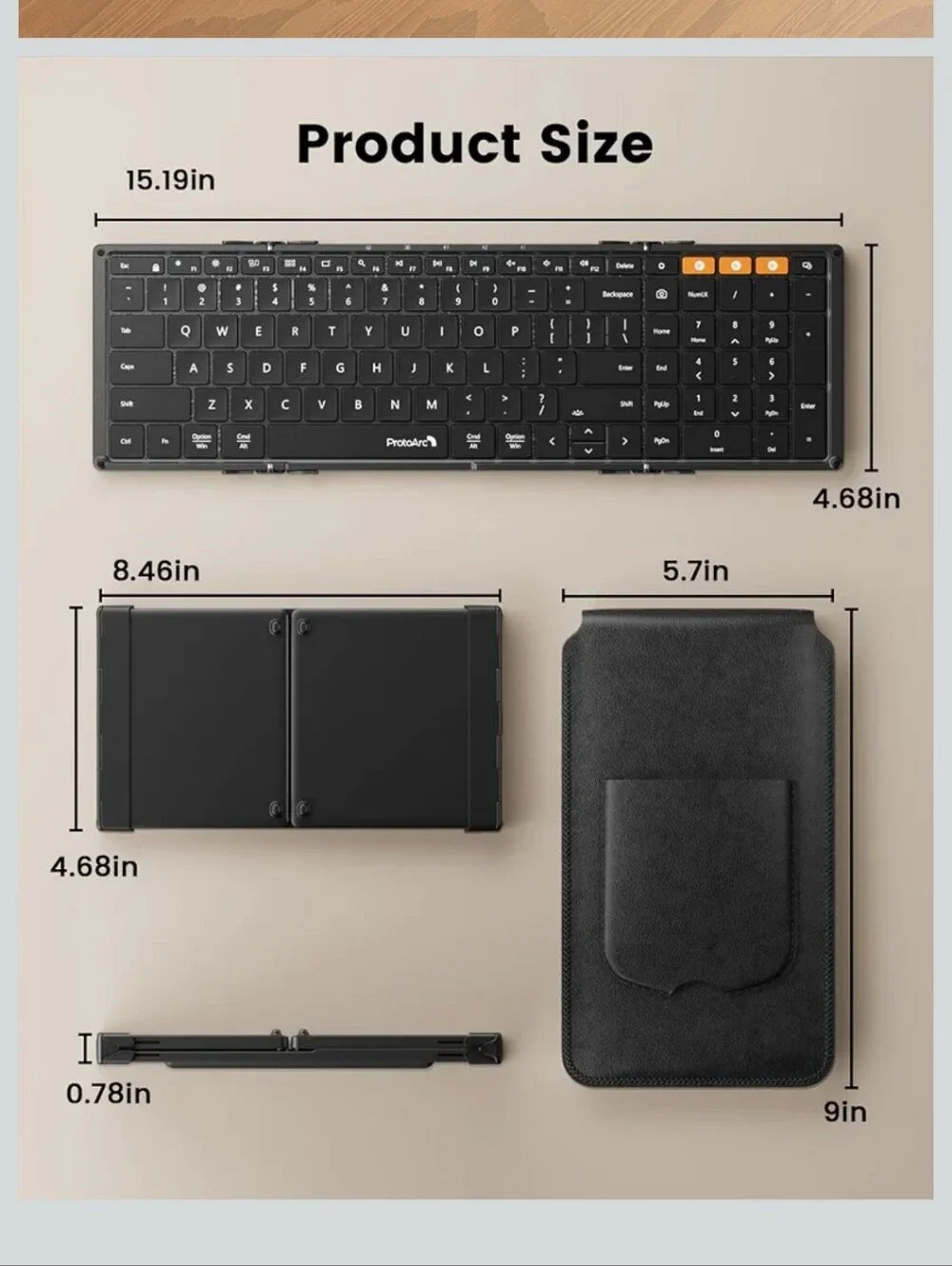 Backlit Tri-Fold Keyboard, Full-Size, Black, Number Pad